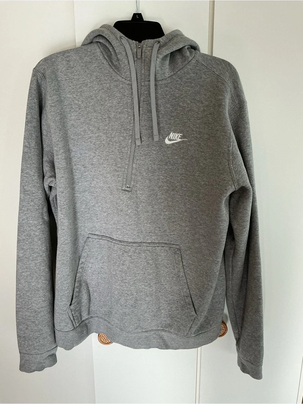 Nike Gray Quarter-Zip Pullover Hoodie with White Swoosh